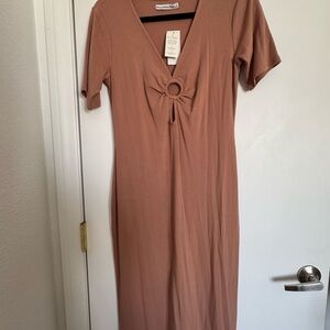 Abercrombie & Fitch Ribbed Midi Dress in Terracotta